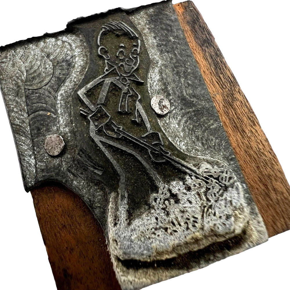 Vintage Man Gardener or Farmer Tending Crops Printing Letterpress Printers Block
